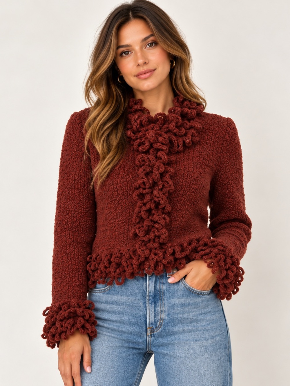 Zara Women's Teddy Jacket in Deep Rust